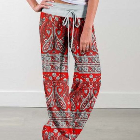 Floral Blooming Pants - Floral Blooming / Red & White Floral Drawstring-Waist Lounge Pants / NWT / Small